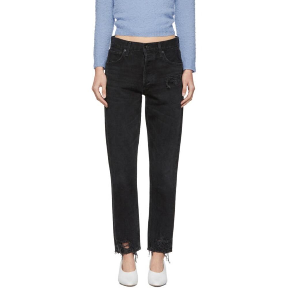 AGOLDE Jamie High‎ Rise Distressed Jeans Plume Wash Black Size 29